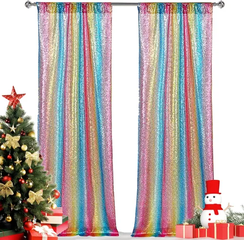 Vista 27 de Hahuho - Cortina de fondo de lentejuelas negras, 2 piezas de 2 pies x 8 pies, cortina de fondo con purpurina para fiestas, Navidad, boda, decoración