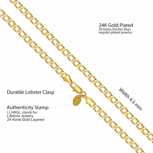 Vista 4 de LIFETIME JEWELRY Diamond Cut Edge Curb Link Chain Necklace 24k Real Gold Plated