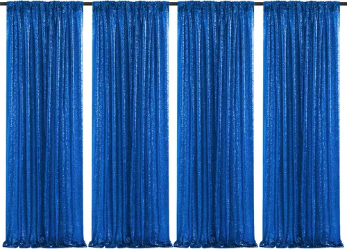 Vista 34 de Cortinas de fondo de lentejuelas con purpurina azul bebé, 2 piezas de 2 x 8 pies, telón de fondo de fiesta de baby shower para niños, hermosas