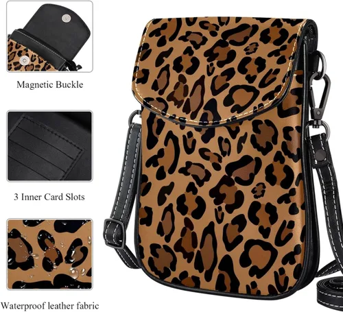Vista 2 de Bolso cruzado pequeño de leopardo marrón para teléfono celular