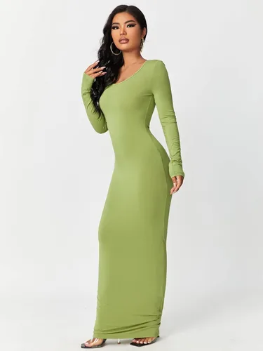 Vista 5 de Floerns Vestido largo de manga larga con cuello redondo para mujer
