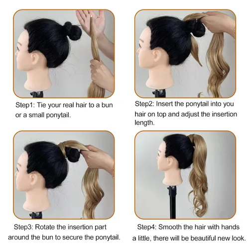 Vista 7 de Chicmoi Extensión de Cola de Caballo Negra de 32 Pulgadas Flexible, Envolvente, Extensiones de Cabello Ondulado Largo para Mujeres y Niñas, Cabello