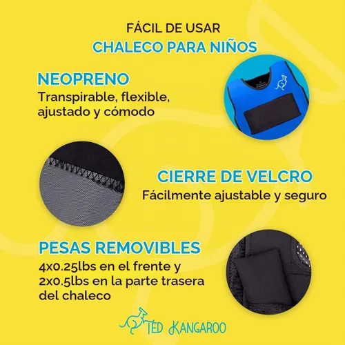 Vista 6 de Ted Kangaroo Chaleco con peso para niños, chaleco de compresión sensorial para comodidad de presión profunda (azul)