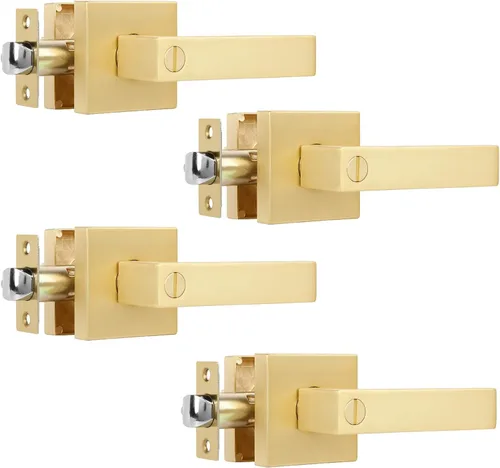 Vista 11 de Paquete de 1 perilla de puerta dorada de privacidad, perilla cuadrada de latón para baño, manija de puerta dorada interior bloqueada