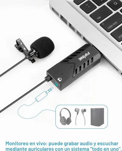 Vista 3 de FIFINE Micrófono de solapa Lavalier USB, condensador cardioide con clip, micrófono USB Plug and Play con tarjeta de sonido para PC y Mac-K053