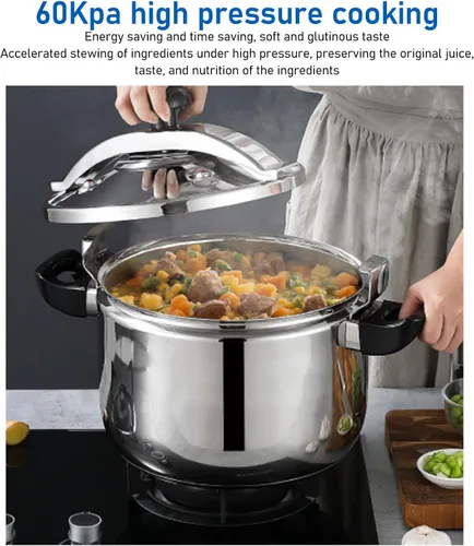 Vista 7 de Olla a presión de acero inoxidable para el hogar, cocción rápida, olla a presión multifuncional a prueba de explosiones de doble fondo para cocinas