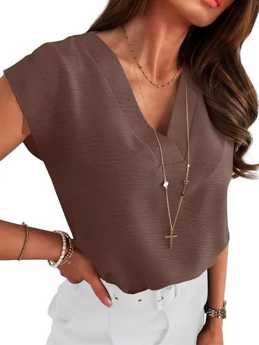 Vista 20 de ANRABESS - Blusa casual de negocios para mujer, manga casquillo, cuello