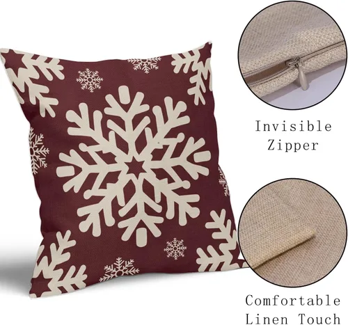 Vista 116 de Fundas de almohada decorativas de Navidad negras 40x40 cm con copos de nieve blancos de Navidad, juego de 2, temática rústica de invierno