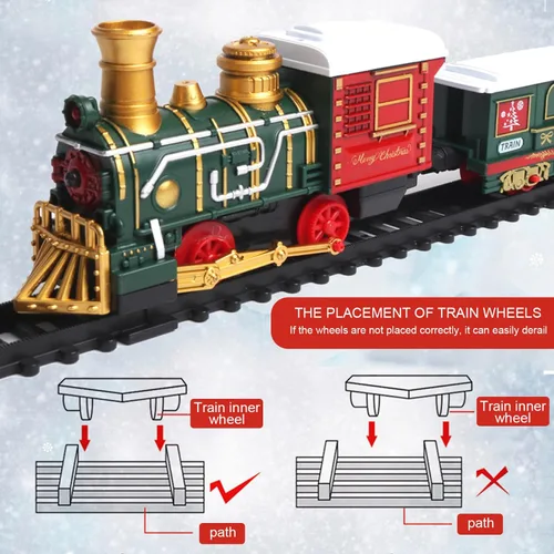 Vista 8 de Juego de tren eléctrico de 14 piezas para niños, luz y sonidos, tren de Navidad simulado con 4 carruajes, juegos clásicos de Navidad con pistas