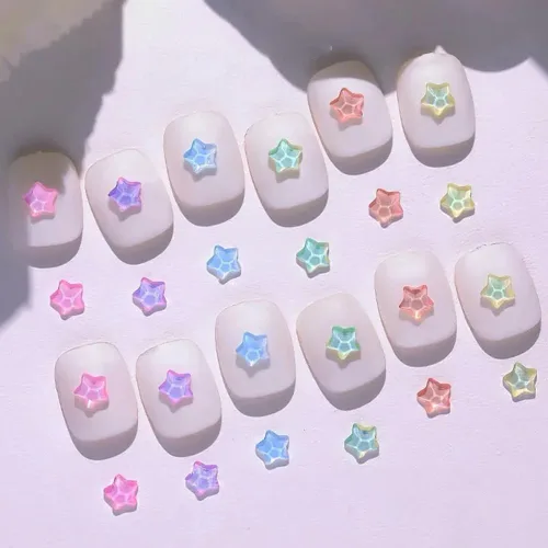 Vista 5 de 50 piezas de encantos de uñas con estrellas y gemas, diamantes de imitación de estrellas para uñas, encantos de uñas con estrellas, encantos