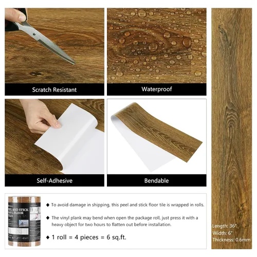 Vista 5 de LaCheery Baldosas de Piso de 36"x6" Marrones de Pegar y Despegar con Aspecto de Madera, Baldosas de Láminas de Vinilo Impermeables para Pisos