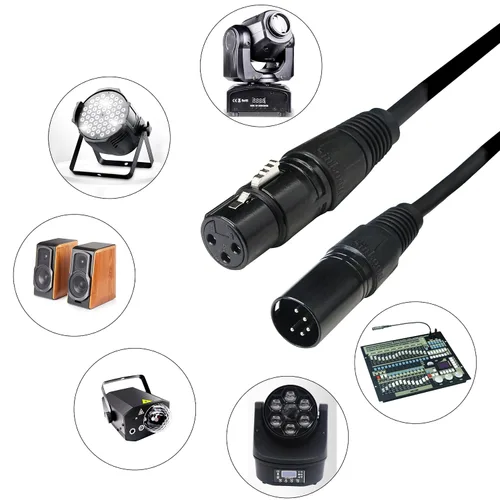 Vista 5 de SinLoon DMX - Cable de luz de escenario, cable XLR DJ, 3 pines hembra XLR a 5 pines macho XLR DMX conexión de giro para luz de cabeza móvil