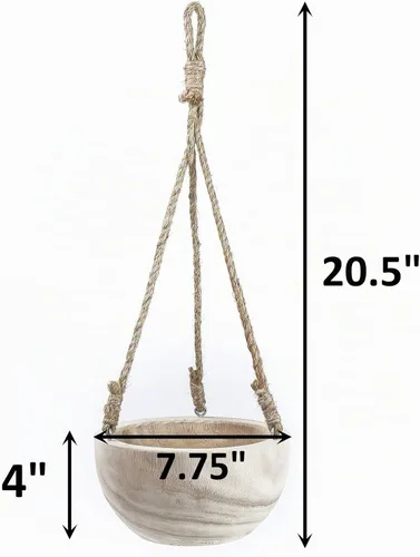Vista 2 de CYS EXCEL Pequeña maceta colgante de madera de Paulownia con cuerda de yute para plantas de interior y suculentas
