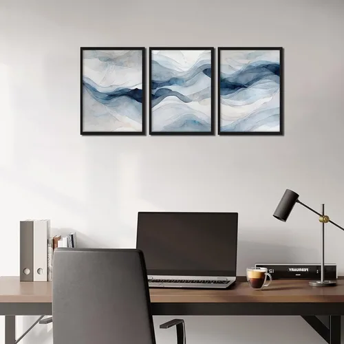 Vista 8 de Arte de pared enmarcado 3D texturizado azul abstracto, pinturas modernas de decoración de pared azul marino abstracto, pósters de textura