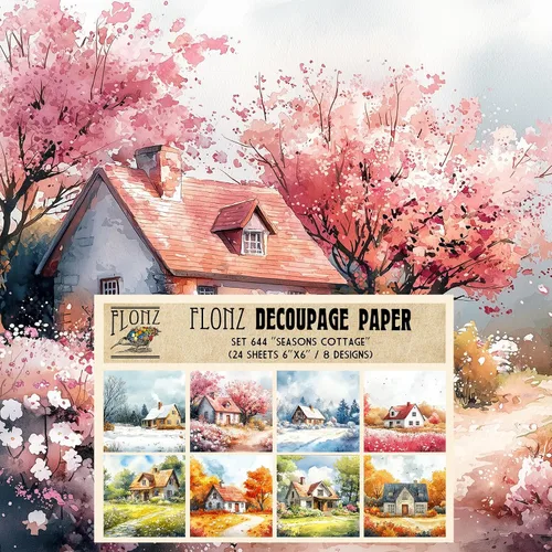 Vista 2 de Decoupage - Paquete de papel (24 hojas de 6 x 6 pulgadas), místico bosque nevado ~ árboles estilizados en colores profundos de invierno, cielos