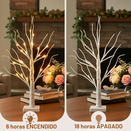 Vista 7 de EAMBRITE Árbol de abedul iluminado para decoración de Navidad para interiores para el hogar, paquete de 24 luces LED, funciona con baterías/USB