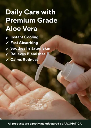Vista 4 de AROMATICA Gel de aloe vera orgánico 10.14oz/300ml, cuidado después del sol y alivio de quemaduras solares con gel de aloe vera puro para cara