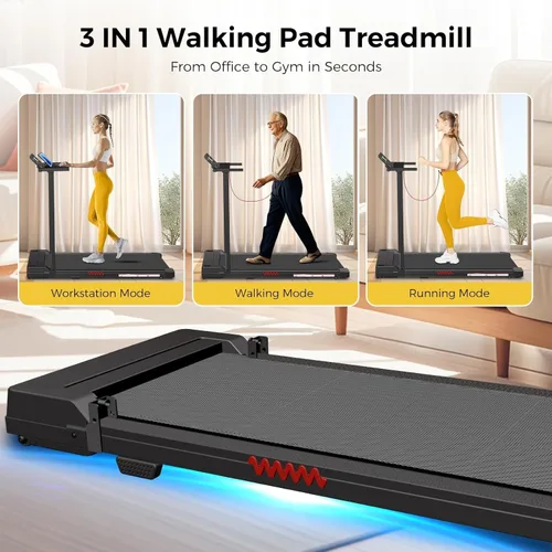 Vista 4 de Foldable Treadmills for Home, 3.0HP Walking pad Treadmill with Handle Bar, Portable Electric Treadmill with Handles, 12 Preset Programs, LED Display