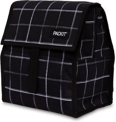 Vista 24 de PackIt® Bolsa de almuerzo congelable, almendra, fabricada con tecnología ECOFREEZE®, plegable, reutilizable, cierre de cremallera y pliegue con asa