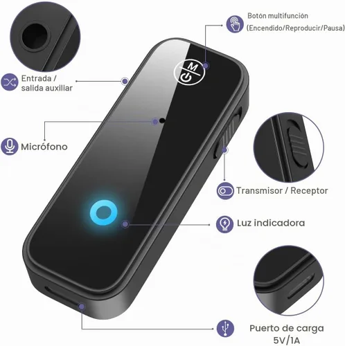 Vista 5 de Paquete de 2 adaptadores Bluetooth Aux para coche, receptor transmisor Bluetooth 5.3 2 en 1 para auriculares, altavoz de audio para el hogar