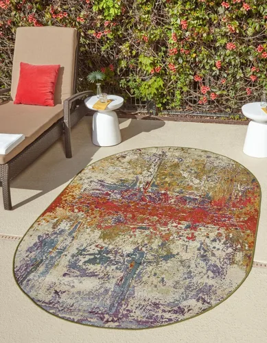 Vista 19 de Unique Loom Outdoor Modern Collection - Alfombra arrugada (4 pies 1 pulgada octágono multi/dorado)