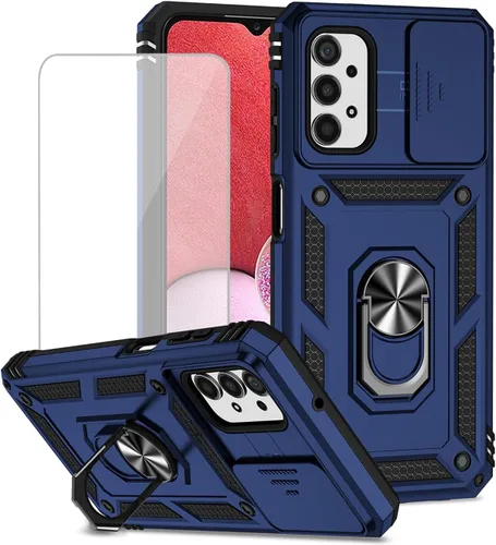 Vista 12 de Funda para Galaxy A13 4G/Samsung A13 LTE 4G SM-A135F con protector de pantalla de vidrio templado y cubierta de cámara deslizante, anillo magnético