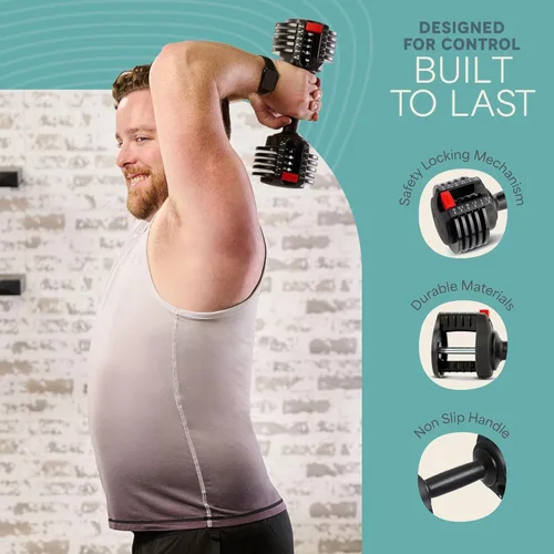 Vista 6 de Lifepro Adjustable Dumbbells Set – Quick Adjustment, Anti Slip Handle – Space Saving & Strength Training Weights for Home Gym Exercise & Fitness