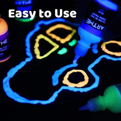 Vista 5 de Artme Pintura que brilla en la oscuridad, juego de 12 colores brillantes de 1.0 fl oz/1 oz, fluorescente brillante de larga duración, perfecta