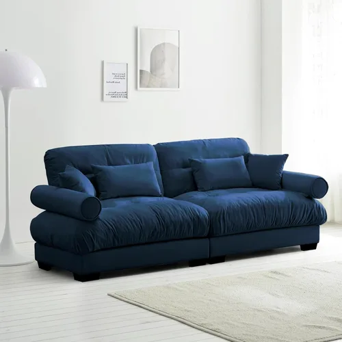 Vista 104 de Reposapiés Otomano Tapizado de Terciopelo con Cojín para Sofá Seccional Sofá 300 libras para Sala de Estar (Beige)