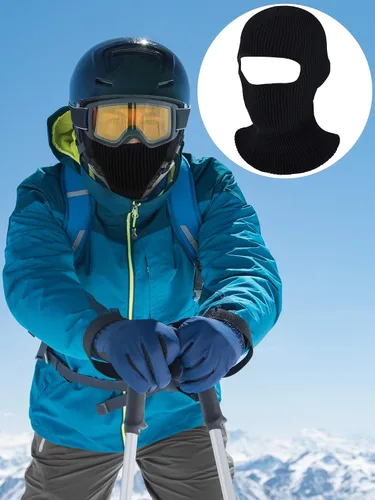 Vista 2 de WILLBOND Pasamontañas de invierno para adultos, 2 piezas, 1 agujero, de punto, para deportes al aire libre