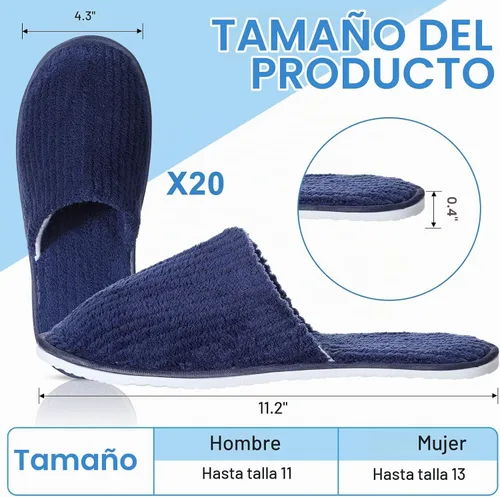 Vista 3 de Panitay 20 pares de pantuflas de spa reutilizables para invitados, lavables con triple capa de forro polar coral para el hogar, interiores, hoteles