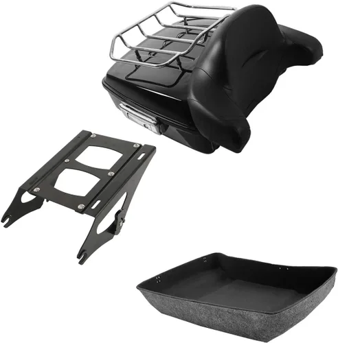 Vista 13 de XFMT Maleta negra mate cortada de 10.7 pulgadas con pestillo para Harley Trunk Touring Road King Street Glide Road Glide Electra Glide 2014-2025