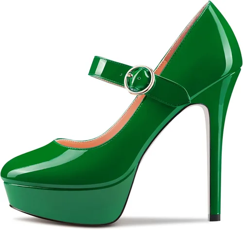 Vista 2 de Aachcol Zapatos de tacón alto para mujer estilo Mary Jane con puntera redonda correa al tobillo tacón alto zapatos de vestir para fiestas bodas
