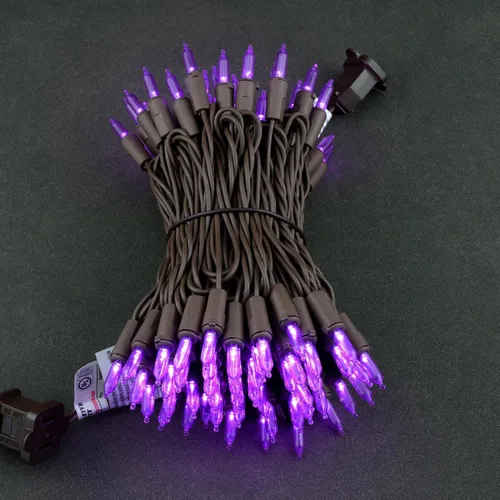 Vista 2 de YULETIME - Luces de Navidad LED púrpuras con cable marrón, 33 pies, 100 unidades, juego de luces de cadena certificadas por UL, calidad comercial