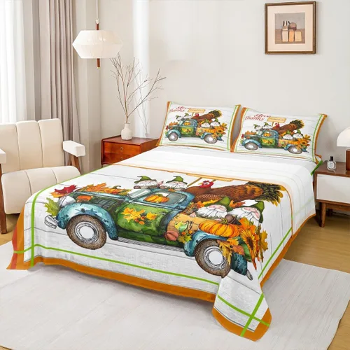 Vista 15 de Erosebridal Lindo juego de sábanas de pavo tamaño individual para niños y niñas, juego de sábanas de cosecha de Acción de Gracias, decoración