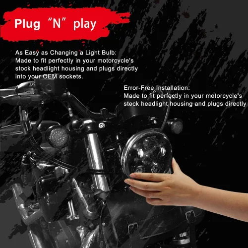 Vista 5 de Faro LED proyección Wisamic 5 – 3/4 pulgadas 5.75 pulgadas Daymaker para motocicletas Harley-Davidson 9 piezas foco, Negro