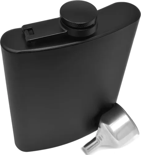 Vista 8 de Petaca para licor negro mate, 5 onzas, acero inoxidable a prueba de fugas, circular con embudo en paquete de regalo para hombres y mujeres.