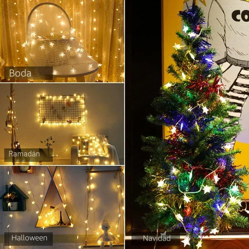 Vista 7 de Yummuely Cadena de luces de estrellas 10 pies 20 luces LED, luces de hadas con pilas, impermeables, luces de Navidad centelleantes