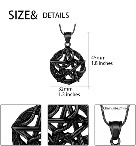 Vista 3 de Pentagram Pentacle Wiccan Necklace -Star Satanic Pendant 316L Stainless Steel Traditional Seal of Solomon Tetragrammaton Eliphas Levis Pentagra