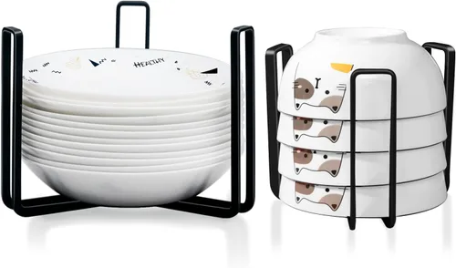 Vista 15 de Soporte para Platos y Cuencos de Vajilla Apto para Cuencos de 6.5 Pulgadas de Diámetro, Estante de Exhibición y Almacenamiento de Cuencos de Metal