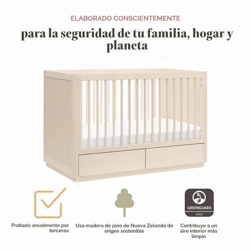 Vista 3 de Babyletto Bento - Cuna convertible 3 en 1 con cajones de almacenamiento para cuna GREENGUARD Certified, Converts to Toddler Bed & Daybed - 4