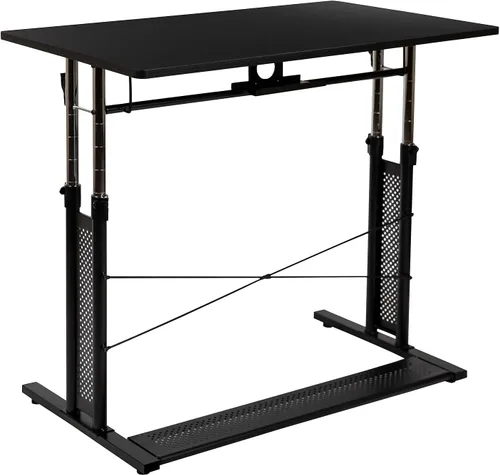 Vista 6 de Flash Furniture Fairway - Escritorio de oficina en casa, altura ajustable (27.25-35.75 pulgadas de alto), color negro