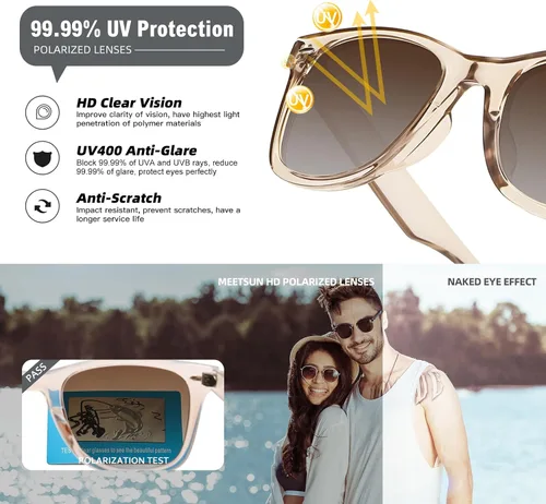 Vista 56 de MEETSUN Polarized Sunglasses for Women Men Classic Retro Square Frame Driving Sun Glasses UV Protection