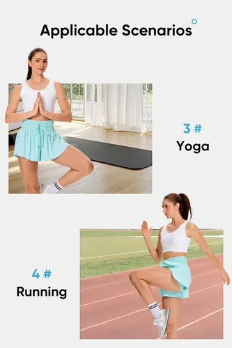 Vista 5 de Blaosn Pantalones cortos deportivos fluidos para mujer, entrenamiento, correr, gimnasio, yoga, falda pantalón de cintura alta, falda de sudor, ropa