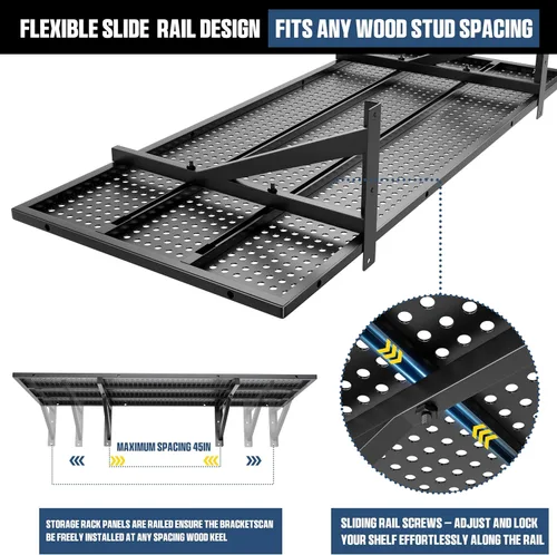 Vista 3 de Estantería de pared de garaje, paquete de 2, estantes montados en la Negro