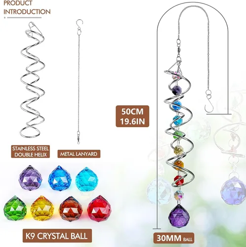Vista 3 de Atrapasoles de cristal de 7 chakras, adornos de prismas de cristal colgantes con cuentas de arcoíris de 0.787 pulgadas para ventana, jardín