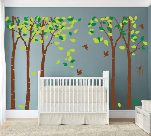 Vista 5 de luckkyy Calcomanía para pared, Gran Familia de cinco Árboles con pájaros y jaulas, para habitación familiar, arte decoración.
