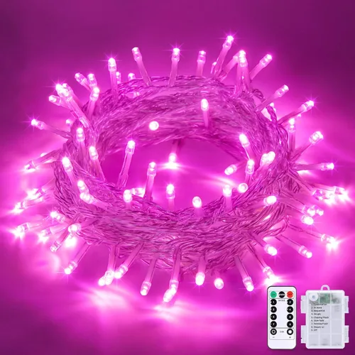 Vista 27 de JMEXSUSS Luces de Navidad multicolor que funcionan con pilas con 8 modos de control remoto, impermeables, 33 pies, 100 luces LED de Navidad