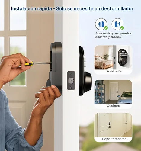 Vista 11 de Veise RZ-A - Cerradura de puerta con teclado electrónico, color negro mate Keyless Entry for Front Door, 20 Codes, Auto Lock, One-time Codes, 365