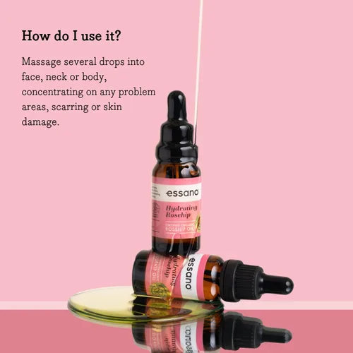 Vista 4 de Essano Aceite de rosa mosqueta orgánico prensado en frío, cuidado de la piel y cuidado corporal con vitamina E, polifenoles, aceite facial